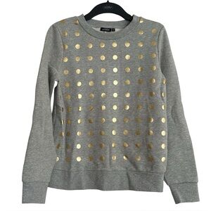 Kate Spade Saturday Grey French Terry Sweatshirt with Metallic Gold Polka Dots